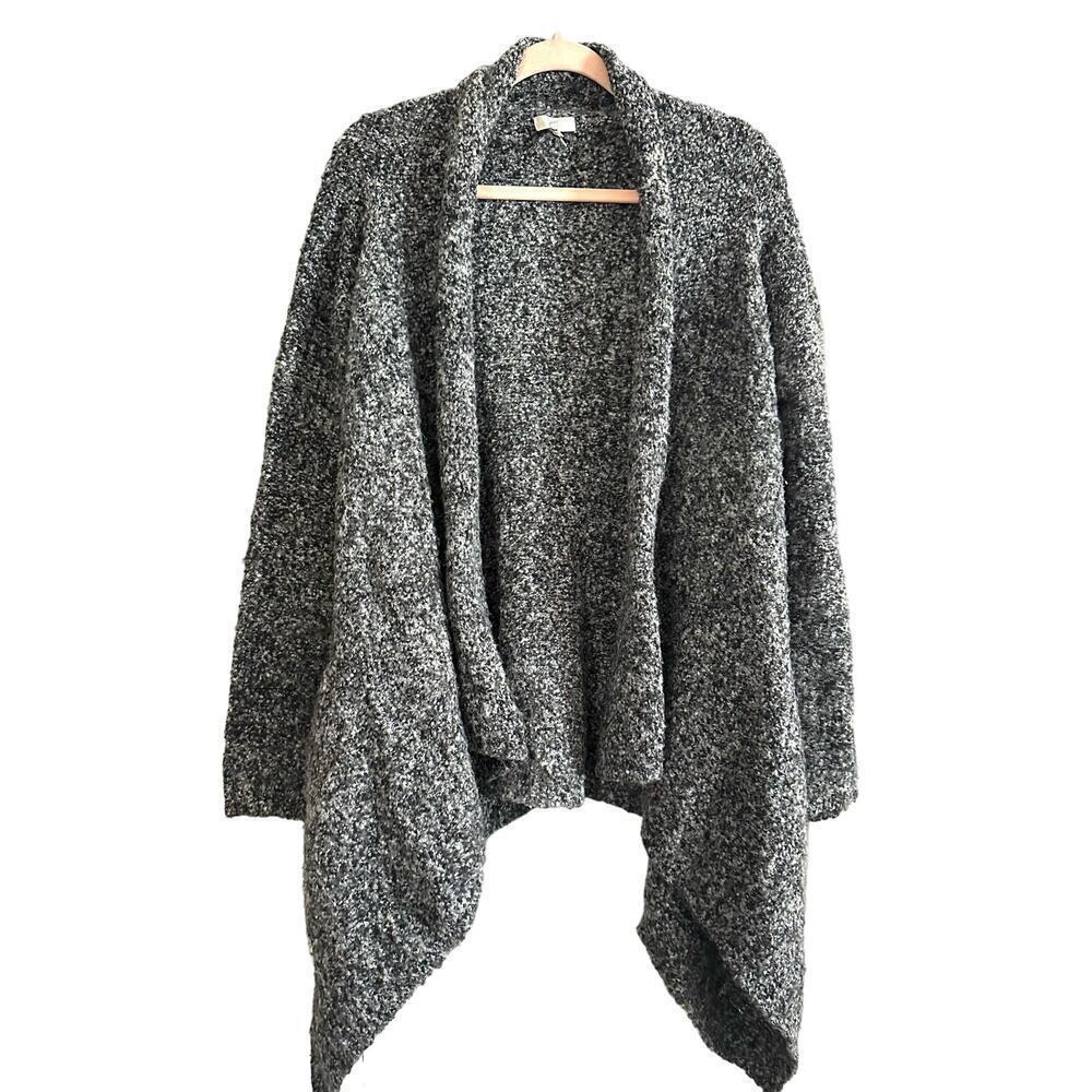 JOIE Wool-Blend Fuzzy Nubby Marbled Open-Front Waterfall Cardigan Sweater- M